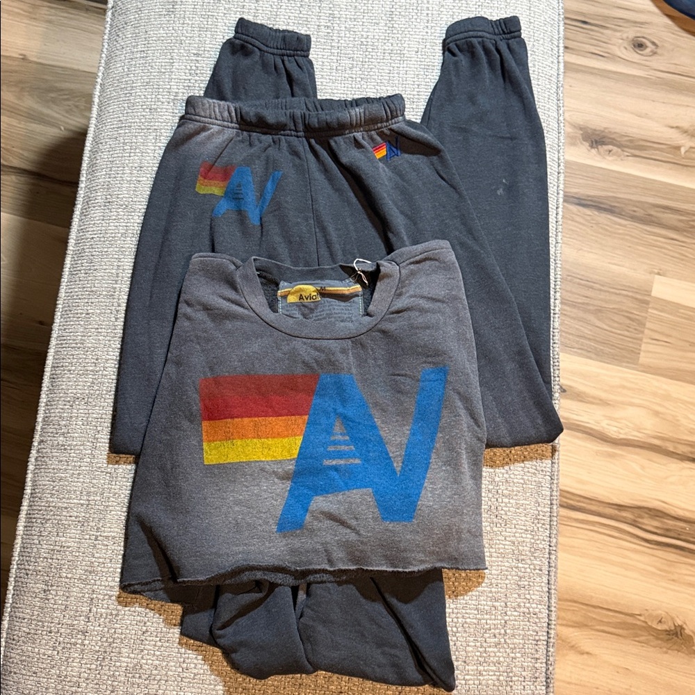 NWT Aviator Nation Vintage Logo Faded Smoke SET Cropped Crew M//Sweatpants S - Picture 3 of 8